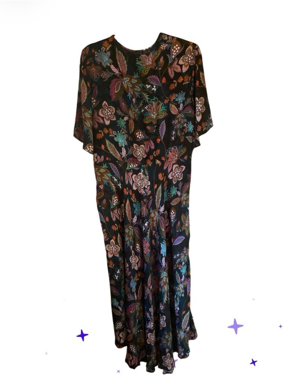 Johnny Was Black Floral Tie-Neck Maxi Dress size L - Picture 9 of 16